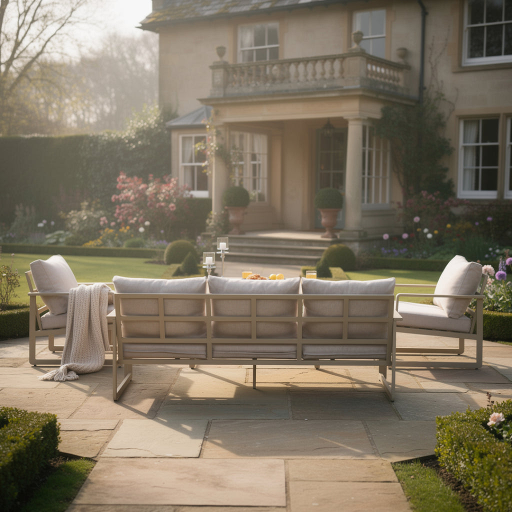 3-Seater Sofa Set with 2 Armchairs, Bench & X-Leg Dining Table
