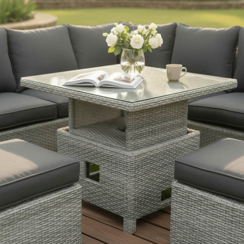 Balma Square Corner Set with 2 Stools & Height Adjustable Table