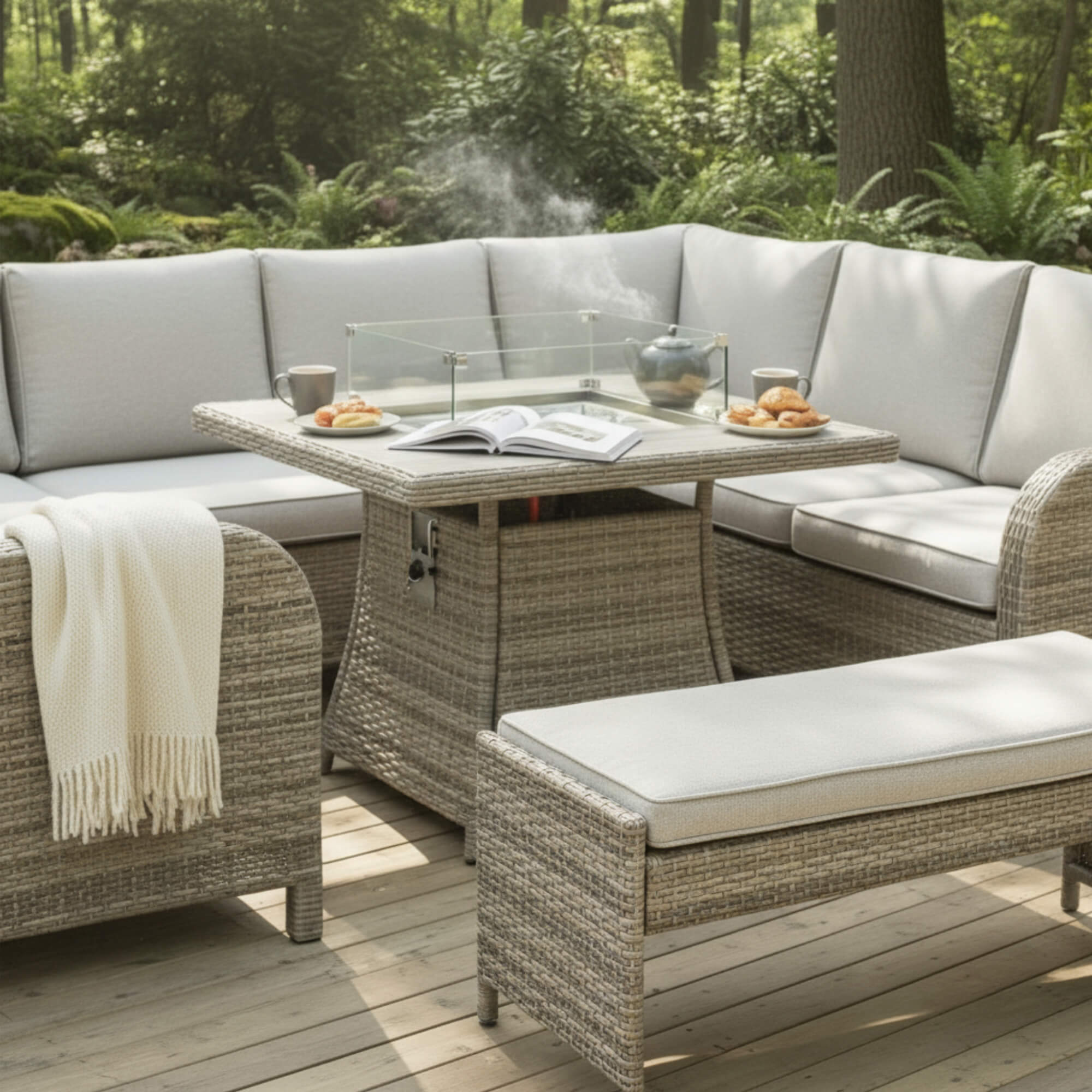 Savana U Shaped Corner Sofa Set with Firepit Table