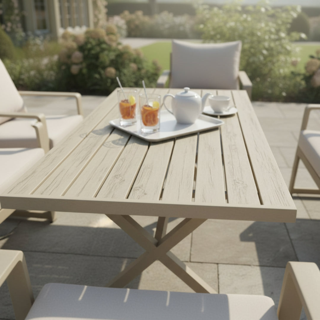 3-Seater Sofa Set with 2 Armchairs, Bench & X-Leg Dining Table