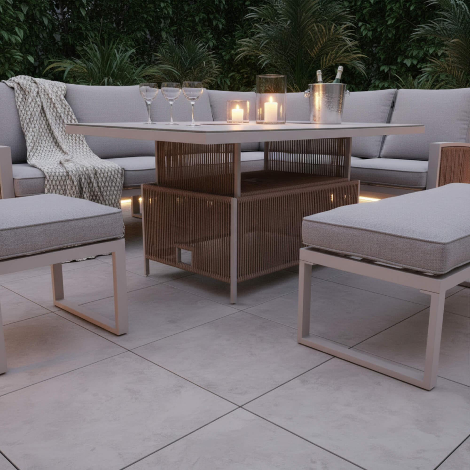 Oakfield L Corner Sofa Set with Bench, Stool & Height Adjustable Table
