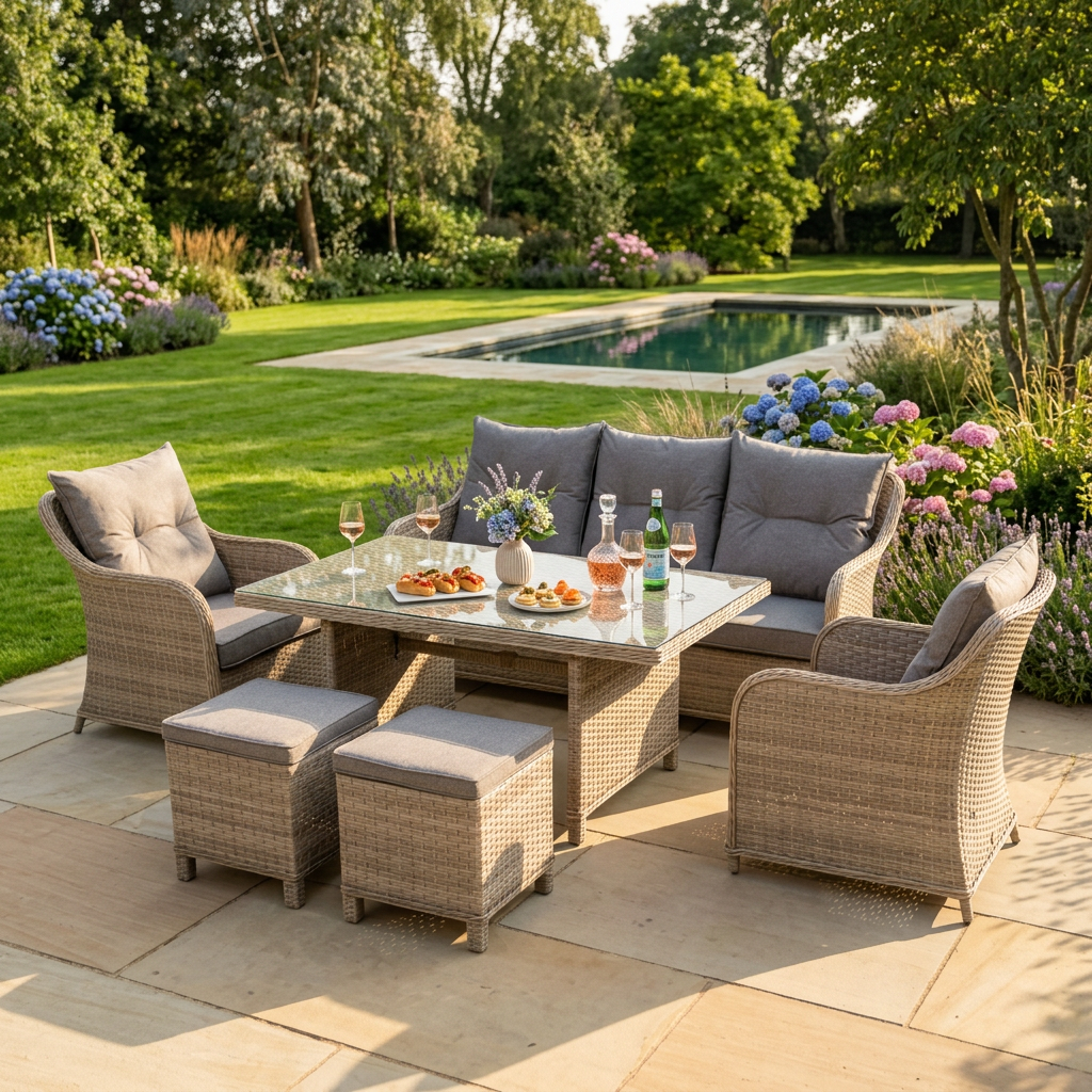 Varoon 3-Seater Sofa Set with 2 Armchairs, 2 Stools & Standard Table
