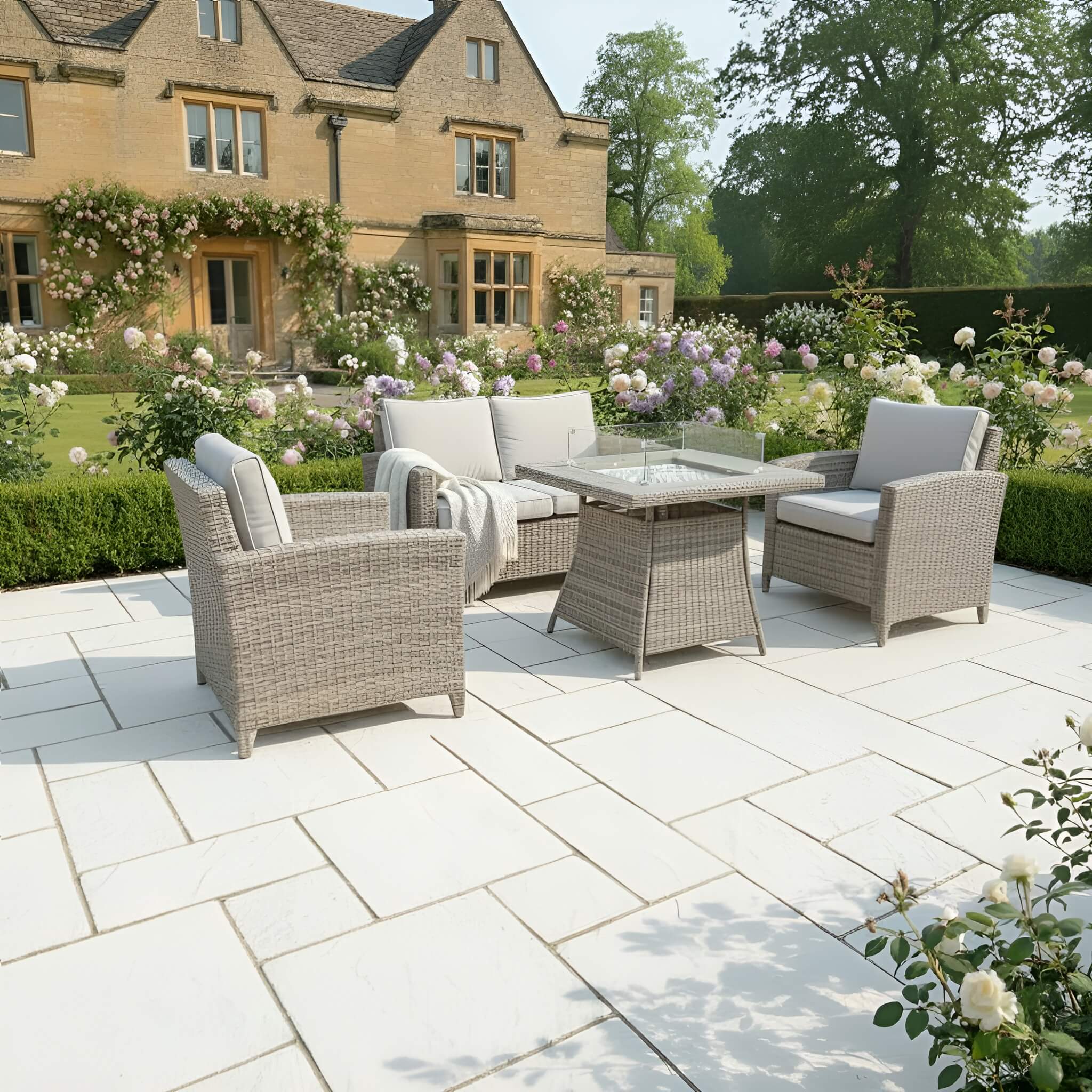 Balancia 2-Seater Sofa Set with 2 Armchairs & Firepit Table